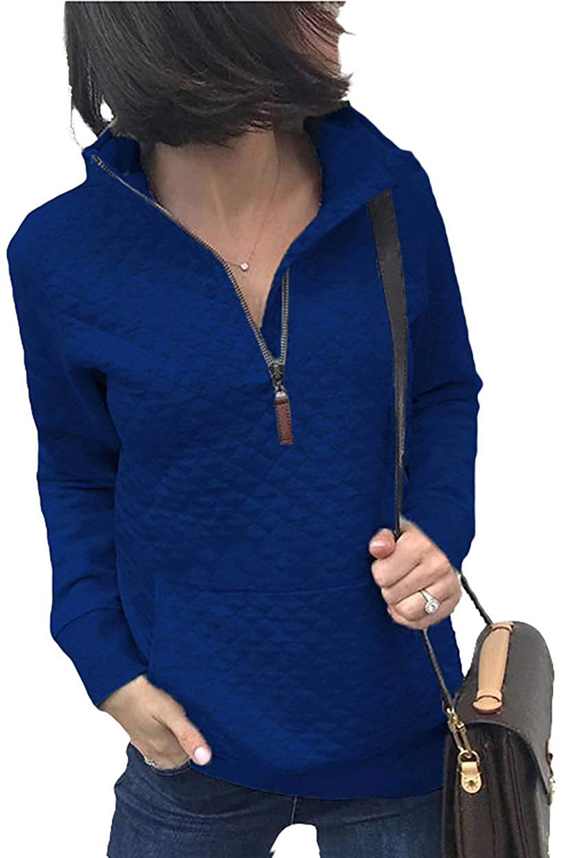 BTFBM Women Fashion Quilted Pattern Lightweight Zipper Long Sleeve Plain Casual Ladies Sweatshirts Pullovers Shirts Tops Apparel & Accessories > Clothing > Activewear Kylie Max