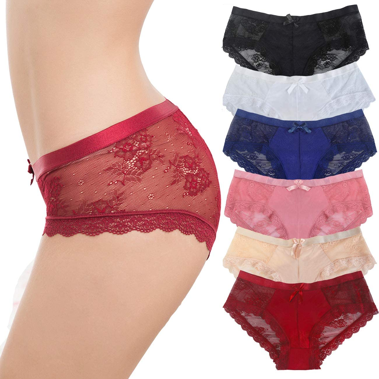 LEVAO Womens Bikini Panties Underwear Lace Hipster Seamless Sexy Hi Cuts Pack 6 Apparel & Accessories > Clothing > Underwear & Socks > Underwear LEVAO 6 Pack XX-Large