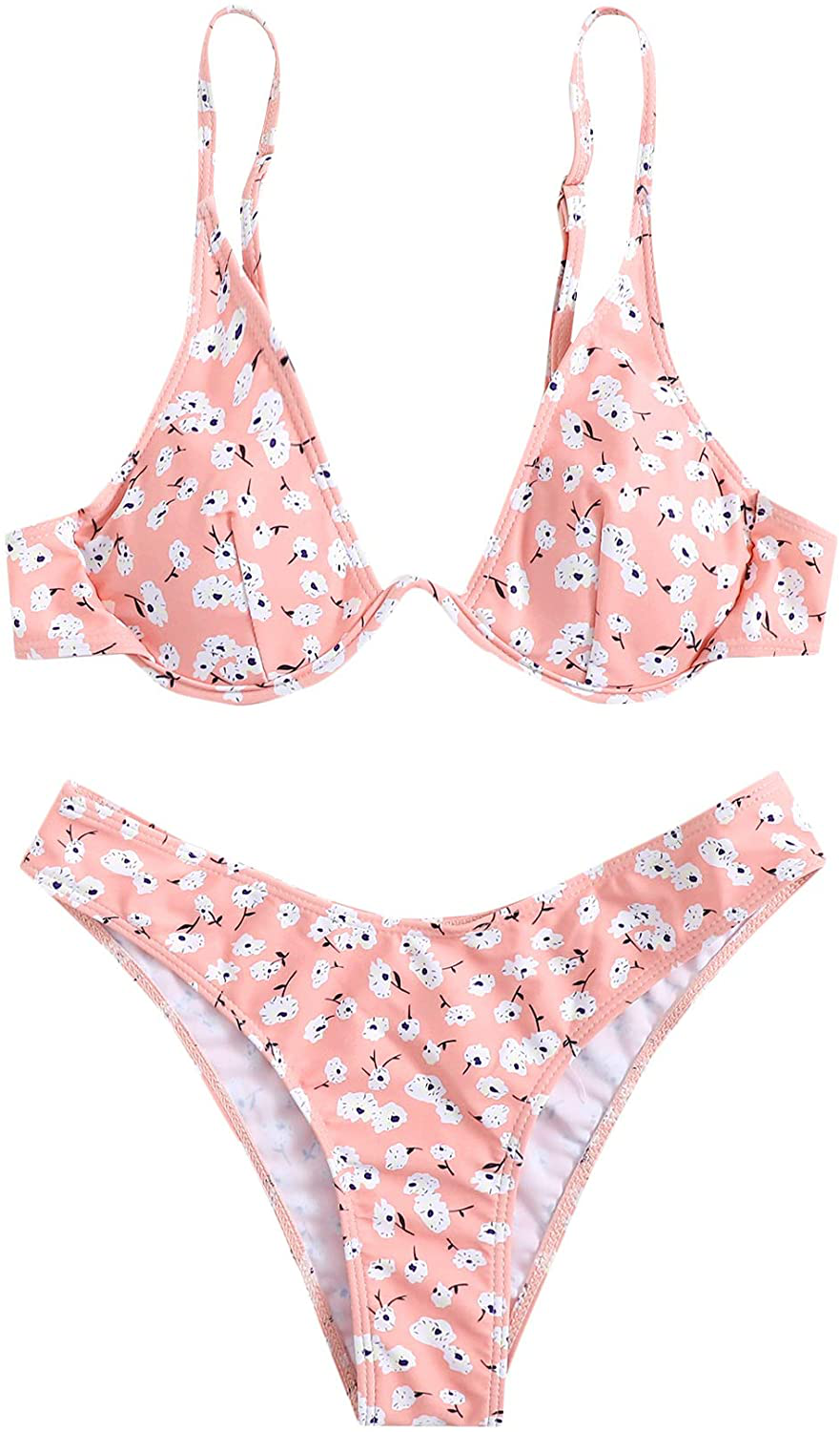 SweatyRocks Women's Sexy Bathing Suits Spaghetti Strap Floral Bikini Set Underwire Swimsuit Apparel & Accessories > Clothing > Swimwear SweatyRocks Floral Pink Medium