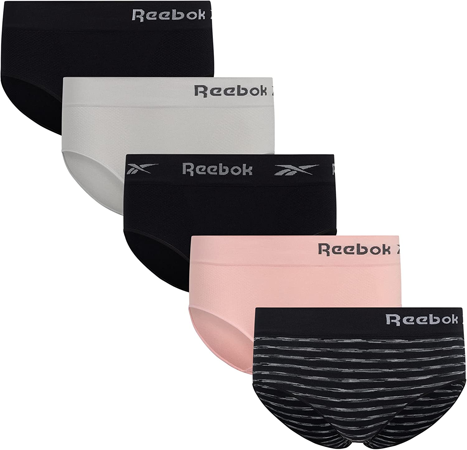 Reebok Women'S Underwear - Seamless Hipster Briefs (5 Pack) Apparel & Accessories > Clothing > Underwear & Socks > Underwear Reebok Stripes/Pink/Grey/Black Medium