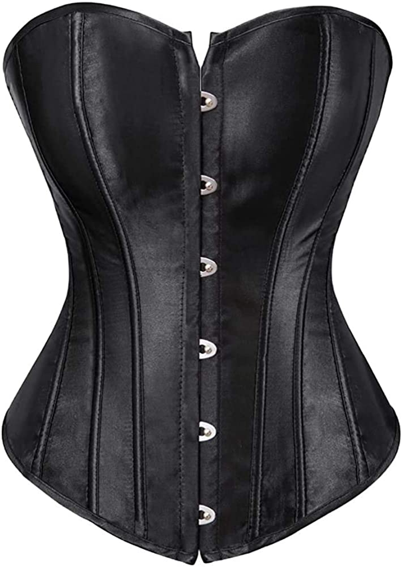 NIYIGEJI Satin Sexy Strong Boned Corset Lace up Overbust Waist Cincher Bustier Bodyshaper Top Apparel & Accessories > Clothing > Underwear & Socks > Lingerie NIYIGEJI Black X-Large