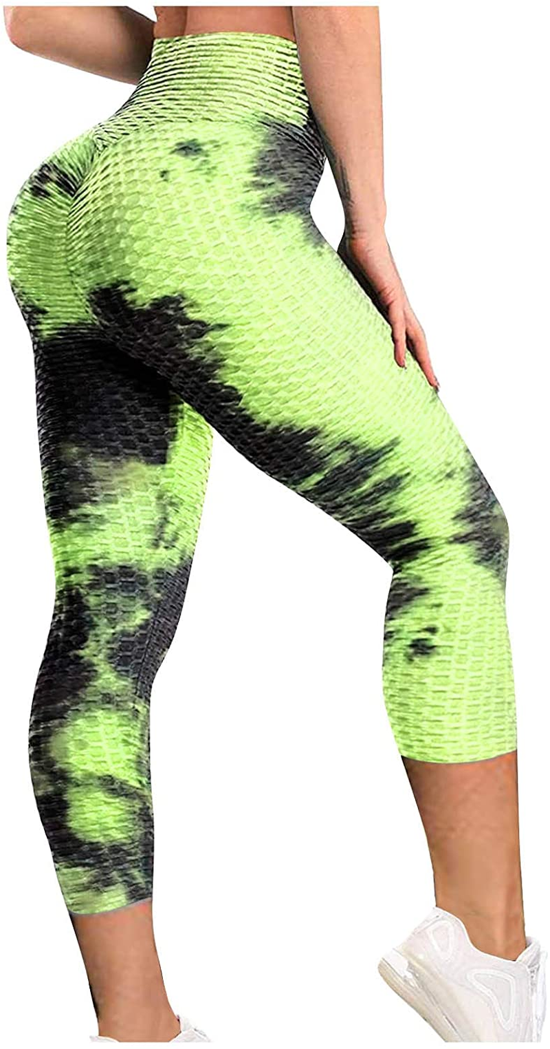 Burband Gradient Seamless Leggings for Women High Waist Tummy Control Yoga Pants Tye Die Ruched Booty Compression Tights Apparel & Accessories > Clothing > Underwear & Socks > Shapewear Burband Yellow Large