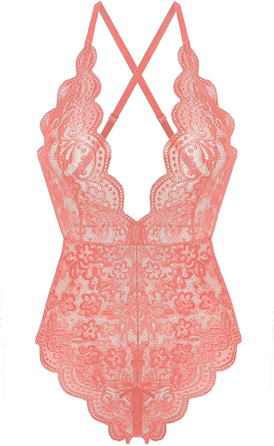 Donnalla Women's One Piece Teddy Plunging Lace Bodysuit Elegant Honeymoon Lingerie Apparel & Accessories > Clothing > Underwear & Socks > Lingerie Donnalla Pink Large