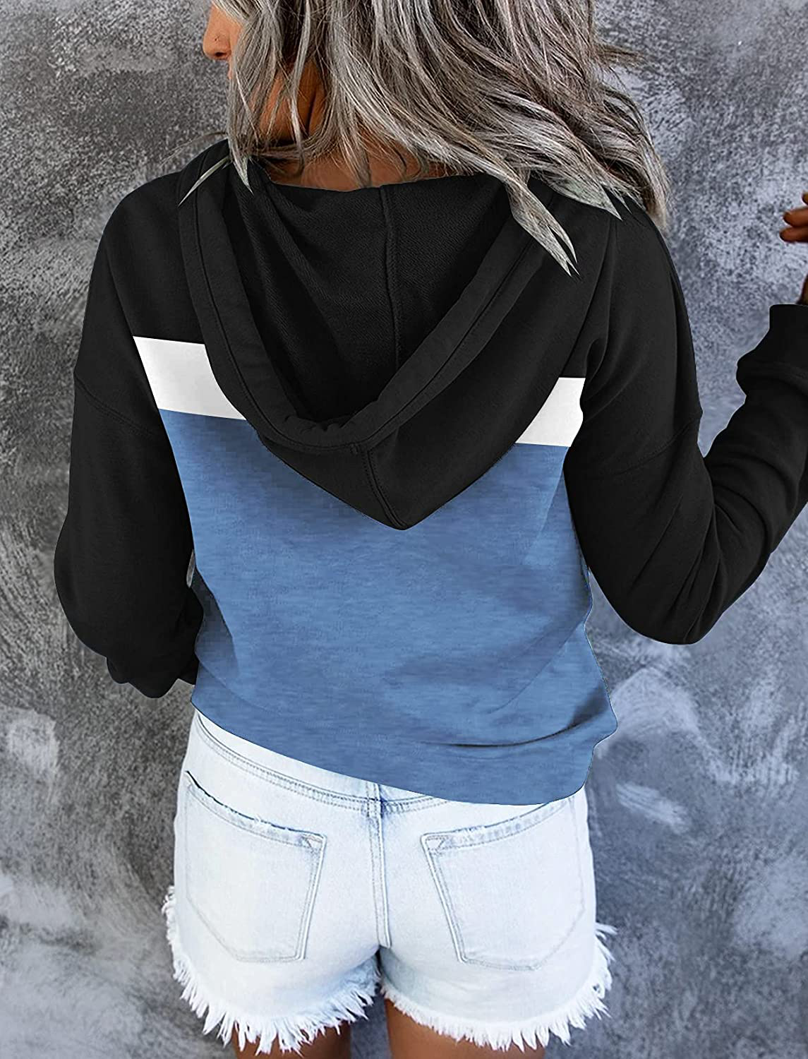 Women'S Casual Color Block Hoodies Long Sleeve Tops Button down Drawstring Pullover Sweatshirts with Pocket Apparel & Accessories > Clothing > Activewear Kylie Max