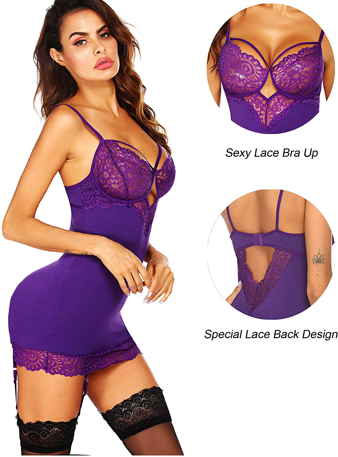 Avidlove Women Lingerie Teddy Bodysuit with Garter Belt Lace Babydoll Full Slips No Stockings Apparel & Accessories > Clothing > Underwear & Socks > Lingerie Avidlove