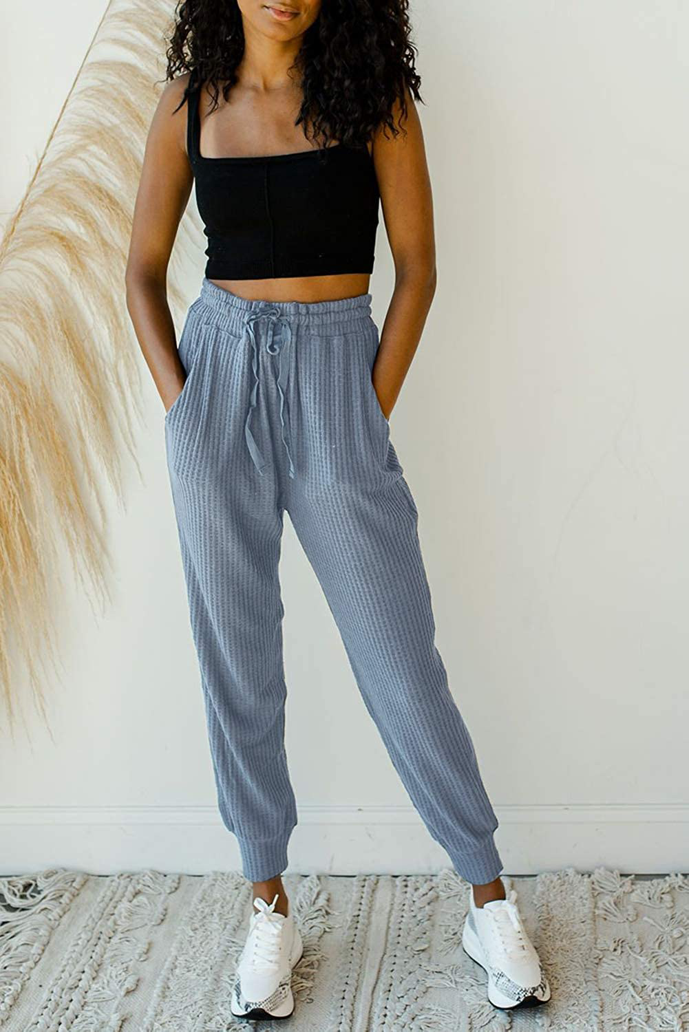 MIROL Women'S Active Drawstring Joggers Pants Elastic Waist Waffle Knit Trousers Athletic Solid Color Sweatpants Apparel & Accessories > Clothing > Activewear Kylie Max