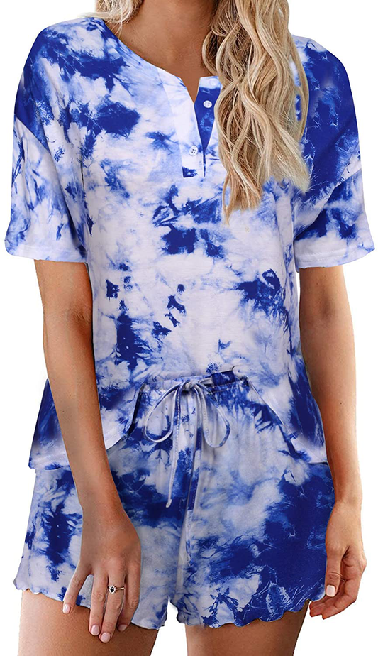 Ekouaer Tie Dye Pajamas Set Womens Loungewear Sleepwear 2 Piece PJ Sets Apparel & Accessories > Clothing > Sleepwear & Loungewear > Pajamas Ekouaer Appealing 7 XX-Large