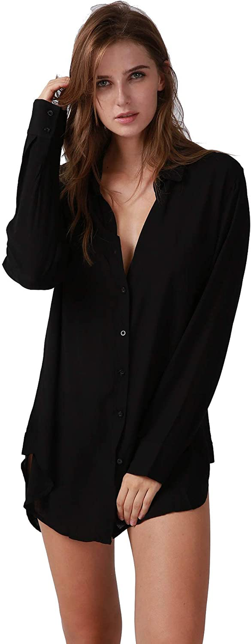 TOUSYEA Sleep Shirts for Women Button down Shirts Long Sleeve Sleepwear Swimsuit Cover Ups Soft Pajama Tops Apparel & Accessories > Clothing > Sleepwear & Loungewear > Nightgowns Kylie Max
