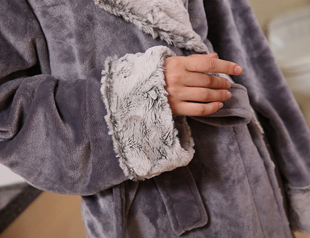 SUNBABY Thicker Long Flannel Sleepwear for Women and Man Imitation Fur Collar Bathrobes Warm Couple Pajamas Apparel & Accessories > Clothing > Sleepwear & Loungewear > Robes Kylie Max