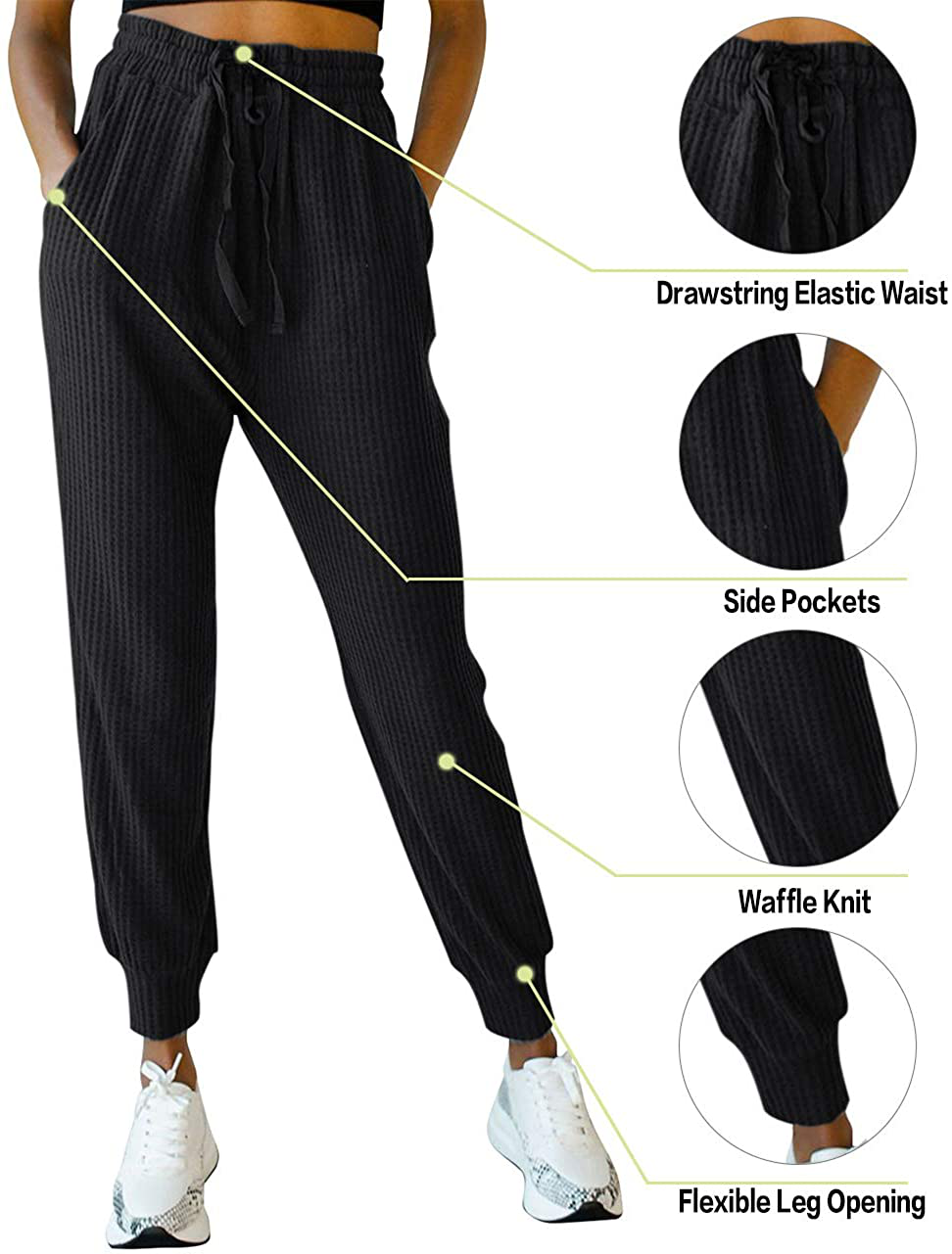MIROL Women'S Active Drawstring Joggers Pants Elastic Waist Waffle Knit Trousers Athletic Solid Color Sweatpants Apparel & Accessories > Clothing > Activewear Kylie Max