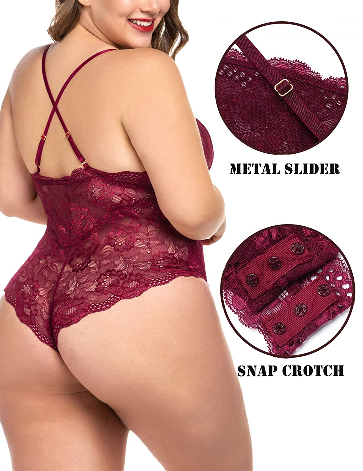 ELOVER Lingerie for Women Plus Size Lace Teddy Lingerie Bodysuit One Piece Babydoll Apparel & Accessories > Clothing > Underwear & Socks > Lingerie ELOVER