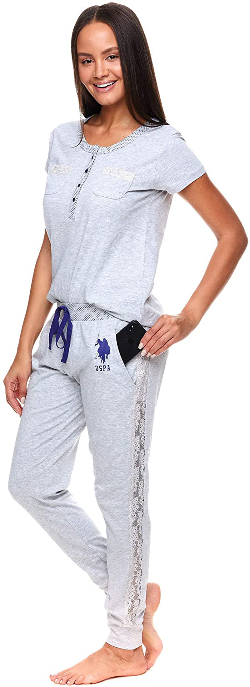 U.S. Polo Assn. Womens Pajama Set with Pockets - Short Sleeve Shirt and Pajama Pants Pj Set Apparel & Accessories > Clothing > Sleepwear & Loungewear > Pajamas U.S. Polo Assn.