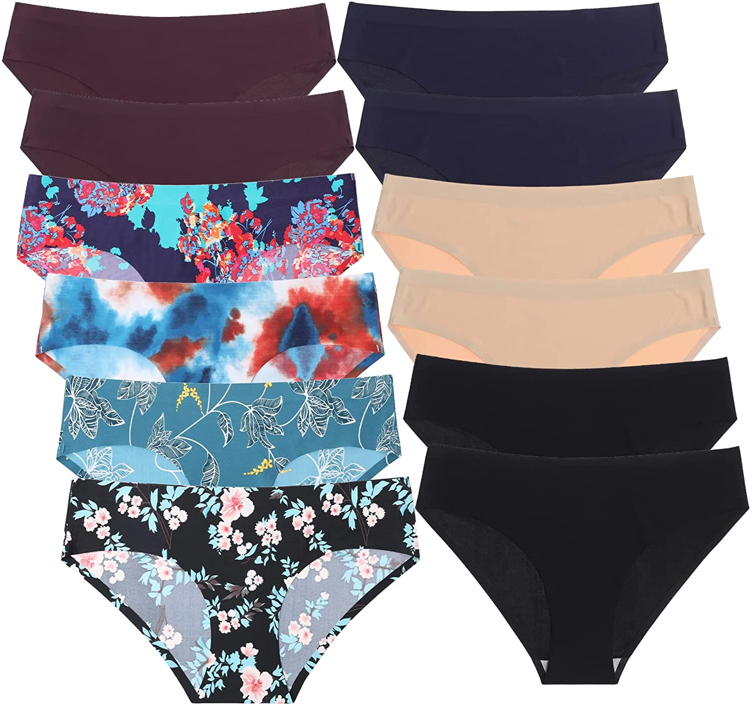 LEVAO Seamless Underwear for Women Soft Breathable Stretch Printed Briefs No Show Cheeky Bikini Panties Pack of 6 Apparel & Accessories > Clothing > Underwear & Socks > Underwear LEVAO 12-color X-Large