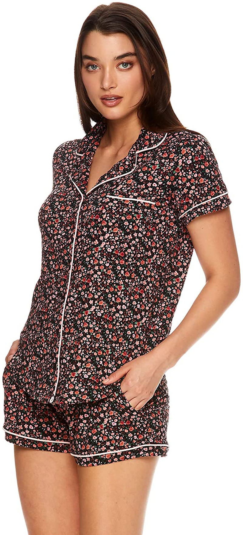 Nanette Lepore Womens Button Down Pajama Shirt and Elastic Waist Shorts Bridesmaid PJ Lounge Set Apparel & Accessories > Clothing > Sleepwear & Loungewear > Pajamas Nanette Lepore