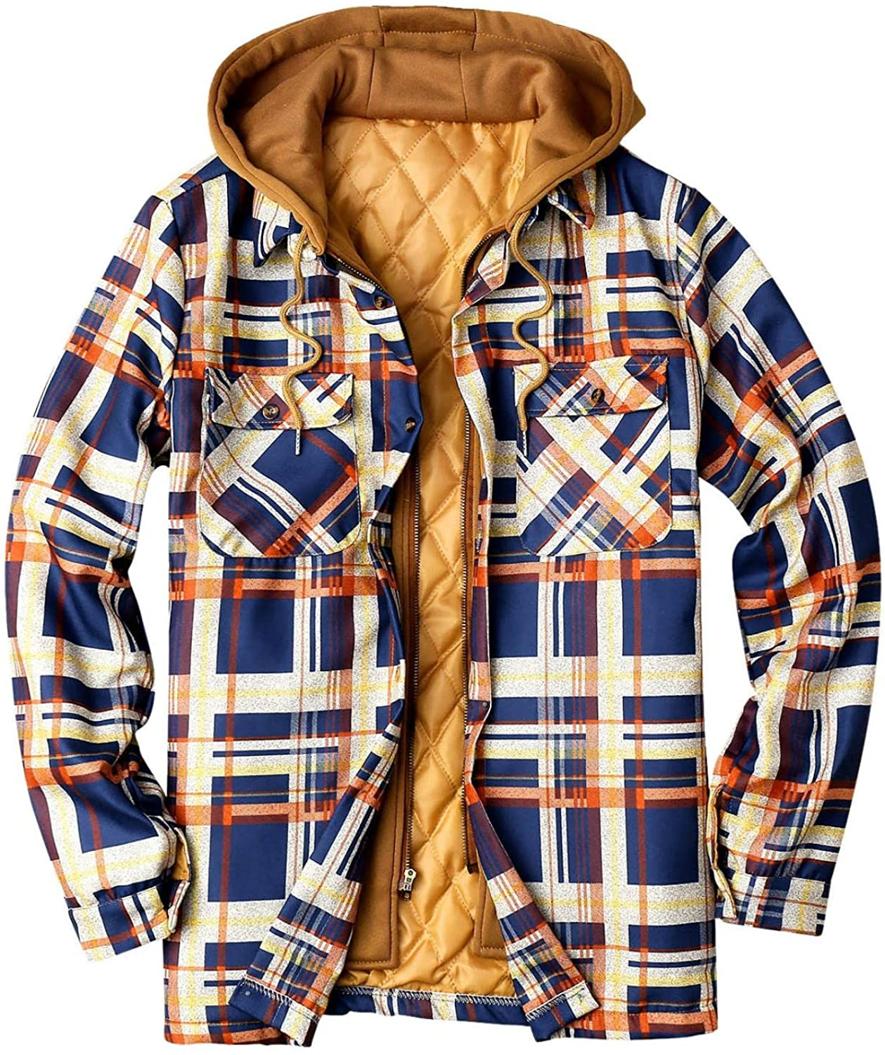 Merthy Mens Big and Tall Berber Lined Flannel Shirts Jacket Casual Long Sleeve Button down Hooded Plaid Parka Coat S-5XL Apparel & Accessories > Clothing > Underwear & Socks > Shapewear Merthy 02 Gold X-Large