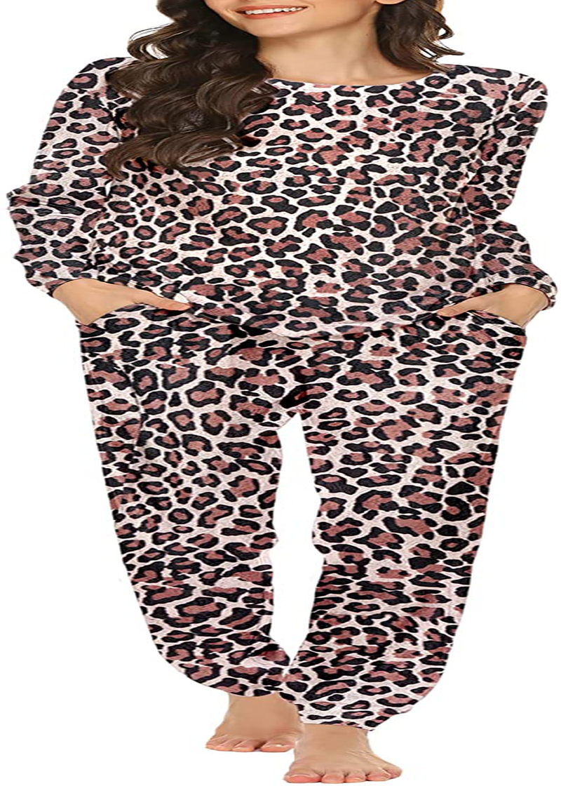 Ekouaer Womens Pajama Set Long Sleeve Sleepwear Star Print Nightwear Soft Pjs Lounge Sets with Pockets Apparel & Accessories > Clothing > Sleepwear & Loungewear > Pajamas Ekouaer B-brown Leopard X-Small
