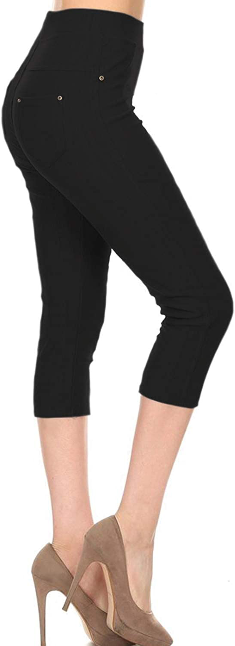 Leggings Depot Premium Quality Women's Cotton Blend Stretch Pull-on Jeggings with Pockets Apparel & Accessories > Clothing > Activewear LEGGINGS DEPOT Capri-black 2X-3X