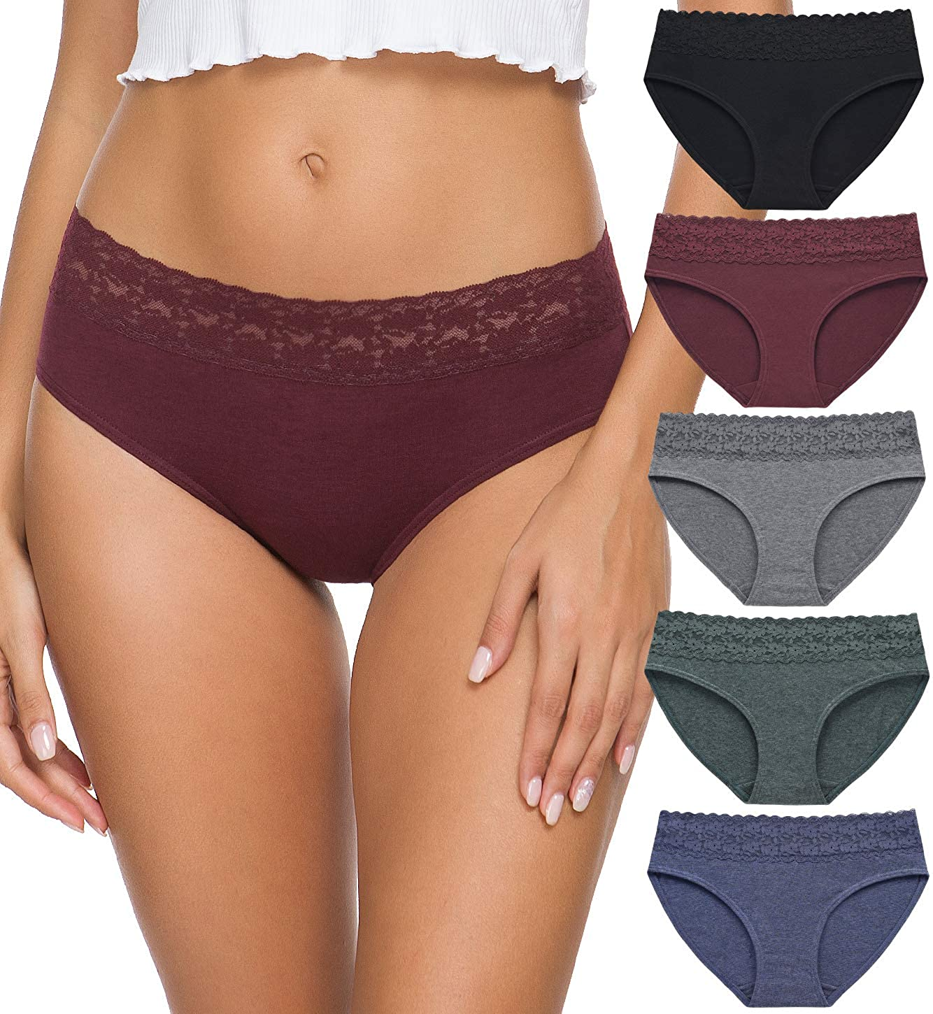 Cotton Panties for Women Bikini Underwear Hipster Underpants Lace Briefs Pack Apparel & Accessories > Clothing > Underwear & Socks > Underwear Wealurre Lace Panties -Darkcolor Medium
