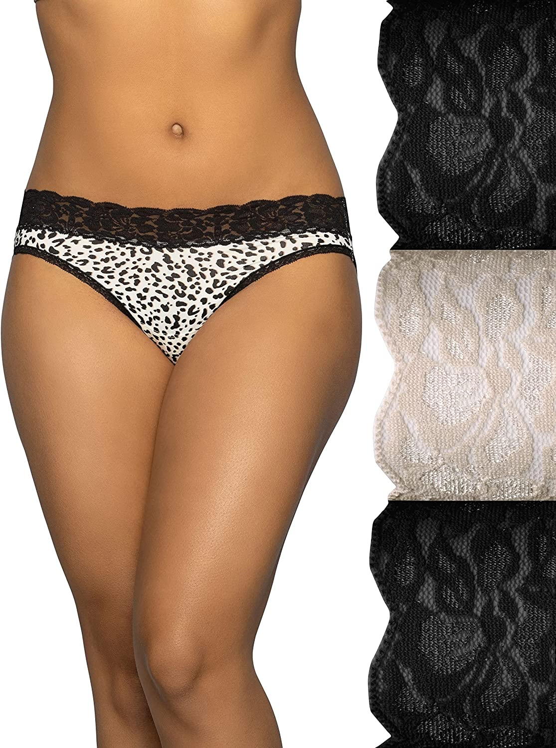 Vanity Fair Women'S Flattering Lace Panties Apparel & Accessories > Clothing > Underwear & Socks > Underwear Vanity Fair Bikini- 3 Pack - Centennial Leopard/Neutral/Black Stripe Bikini 9