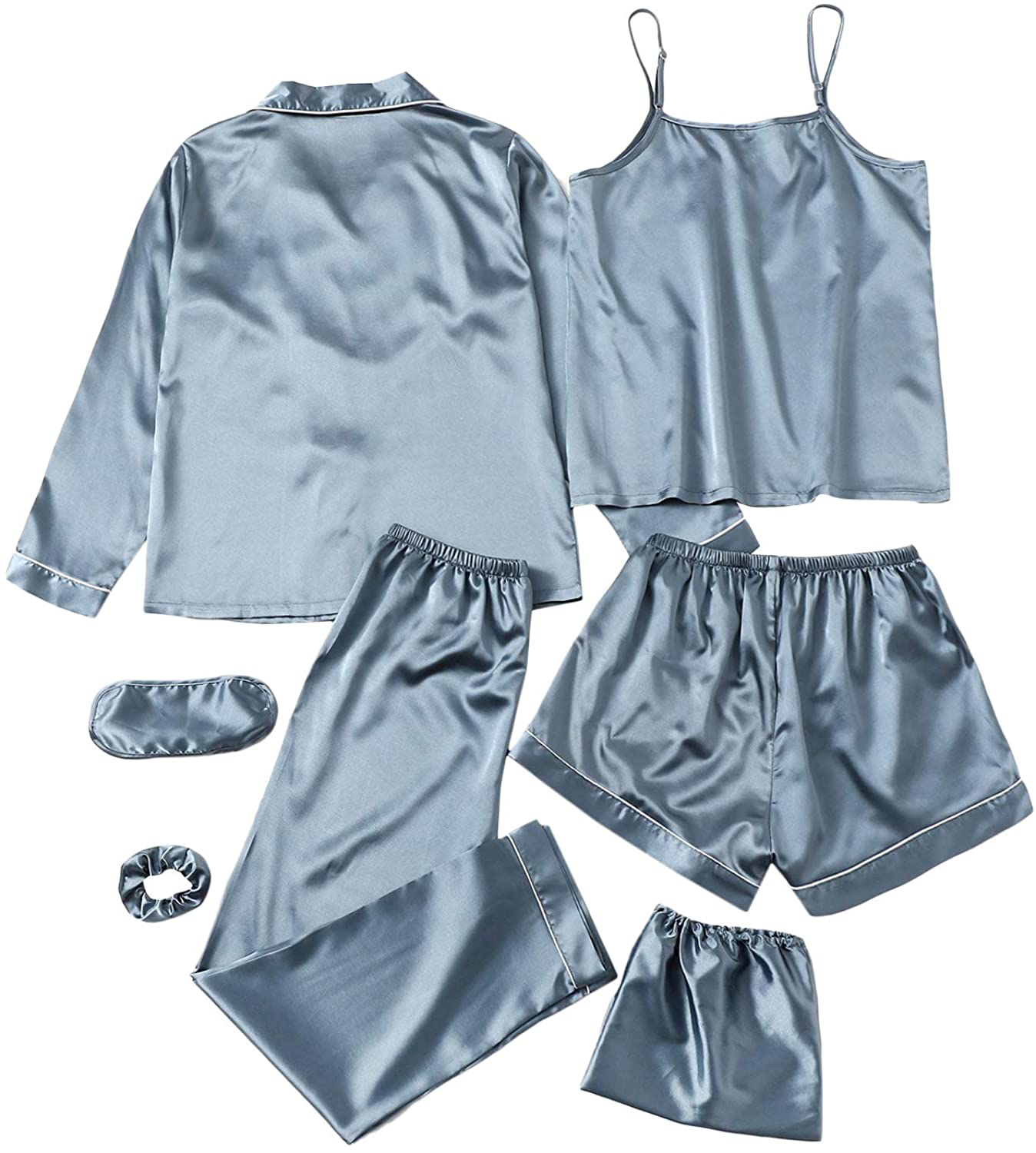 SheIn Women's 7pcs Pajama Set Cami Pjs with Shirt and Eye Mask Apparel & Accessories > Clothing > Sleepwear & Loungewear > Pajamas SheIn Pale Blue Medium
