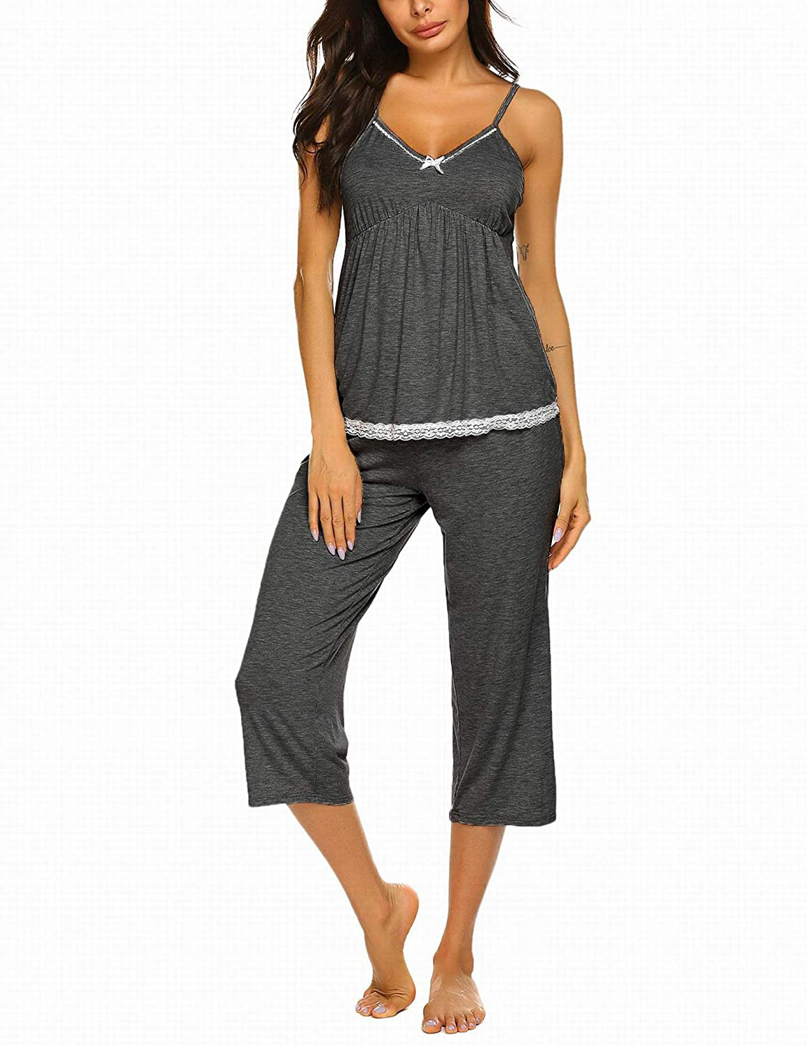Ekouaer Womens Pajamas Set V-Neck Cami Top and Capris Pants Sleepwear Pjs Set S-XXL Apparel & Accessories > Clothing > Sleepwear & Loungewear Kylie Max