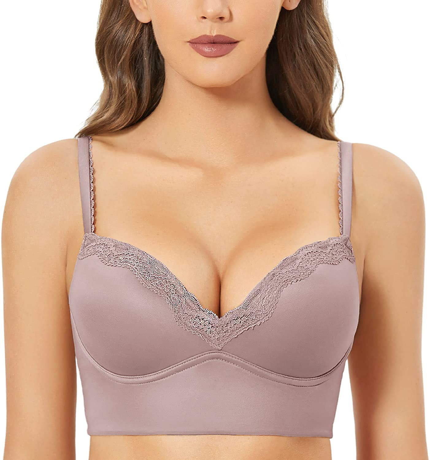 DOBREVA Women's Push Up Bra Wireless Padded Bralette Lace Longline Support Bras Apparel & Accessories > Clothing > Underwear & Socks > Bras DOBREVA Warm Iris 36D