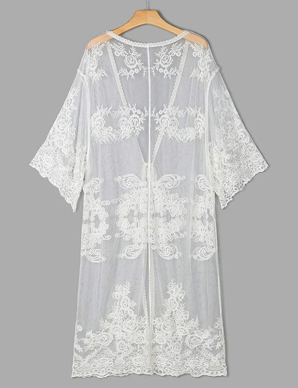 Bsubseach Women Sexy Lace Crochet Open Front Swimsuit Beach Long Kimono Cover Ups Apparel & Accessories > Clothing > Swimwear Kylie Max