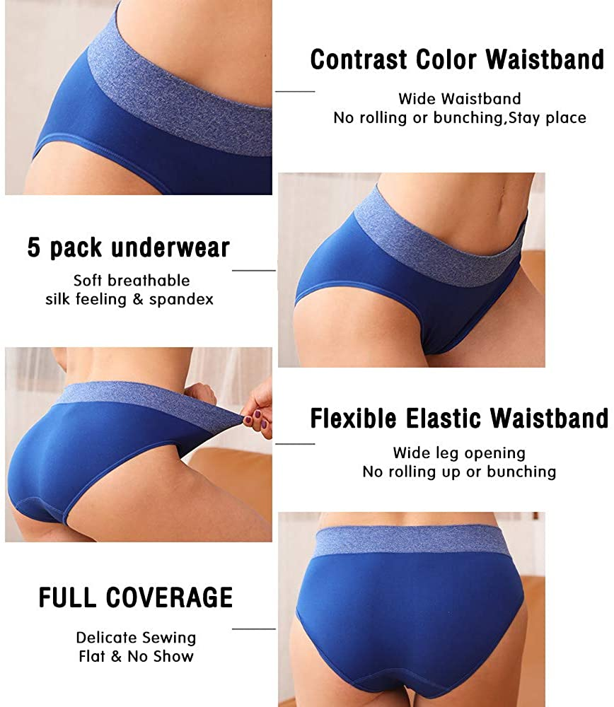 Women'S Low/High Waist Seamless Underwear Soft Full Coverage Ladies Panties Colorful Breathable Stretch Briefs 5-Pack Apparel & Accessories > Clothing > Underwear & Socks > Underwear LALESTE