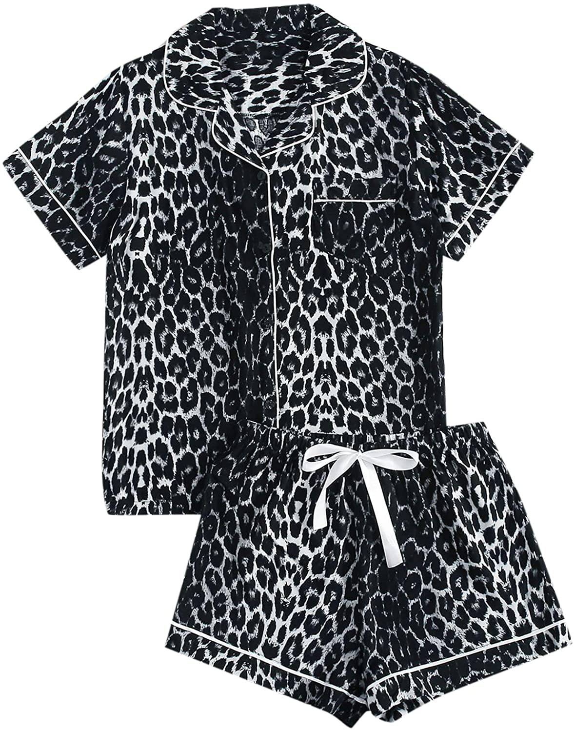 SweatyRocks Women's Short Sleeve Sleepwear Button Down Satin 2 Piece Pajama Set Apparel & Accessories > Clothing > Sleepwear & Loungewear > Pajamas SweatyRocks