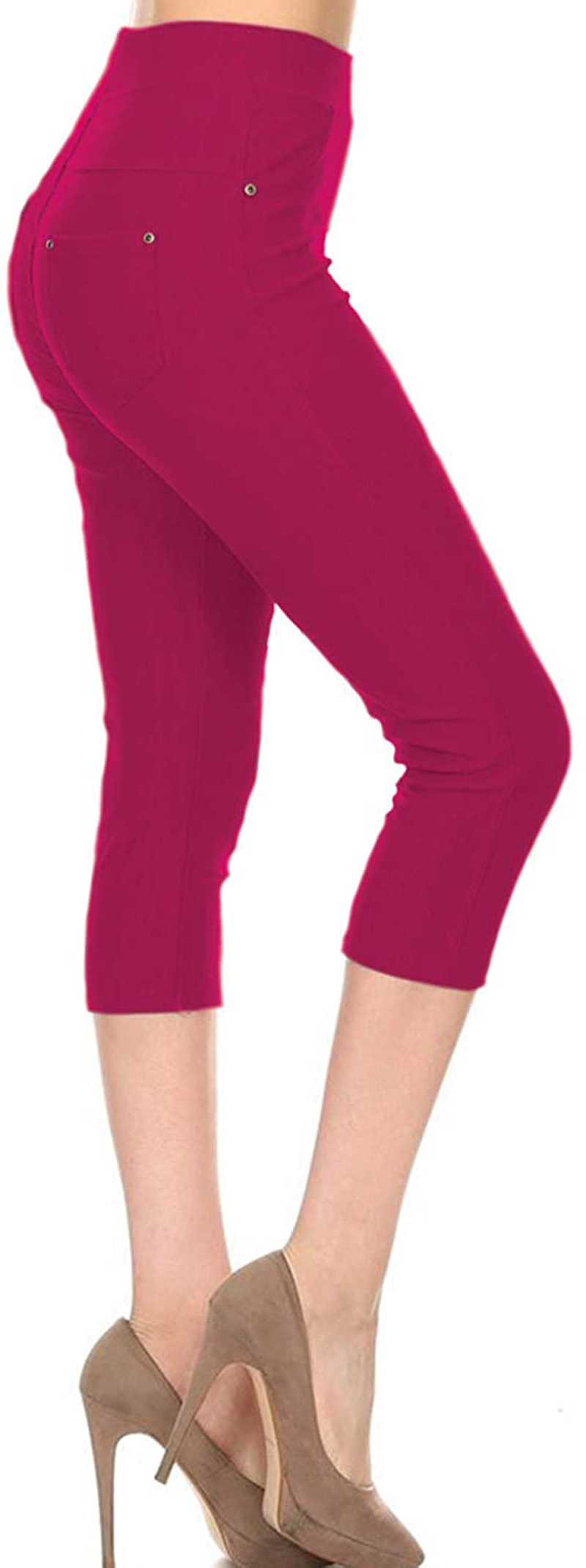 Leggings Depot Premium Quality Women's Cotton Blend Stretch Pull-on Jeggings with Pockets Apparel & Accessories > Clothing > Activewear LEGGINGS DEPOT Capri-fuchsia 1X-2X