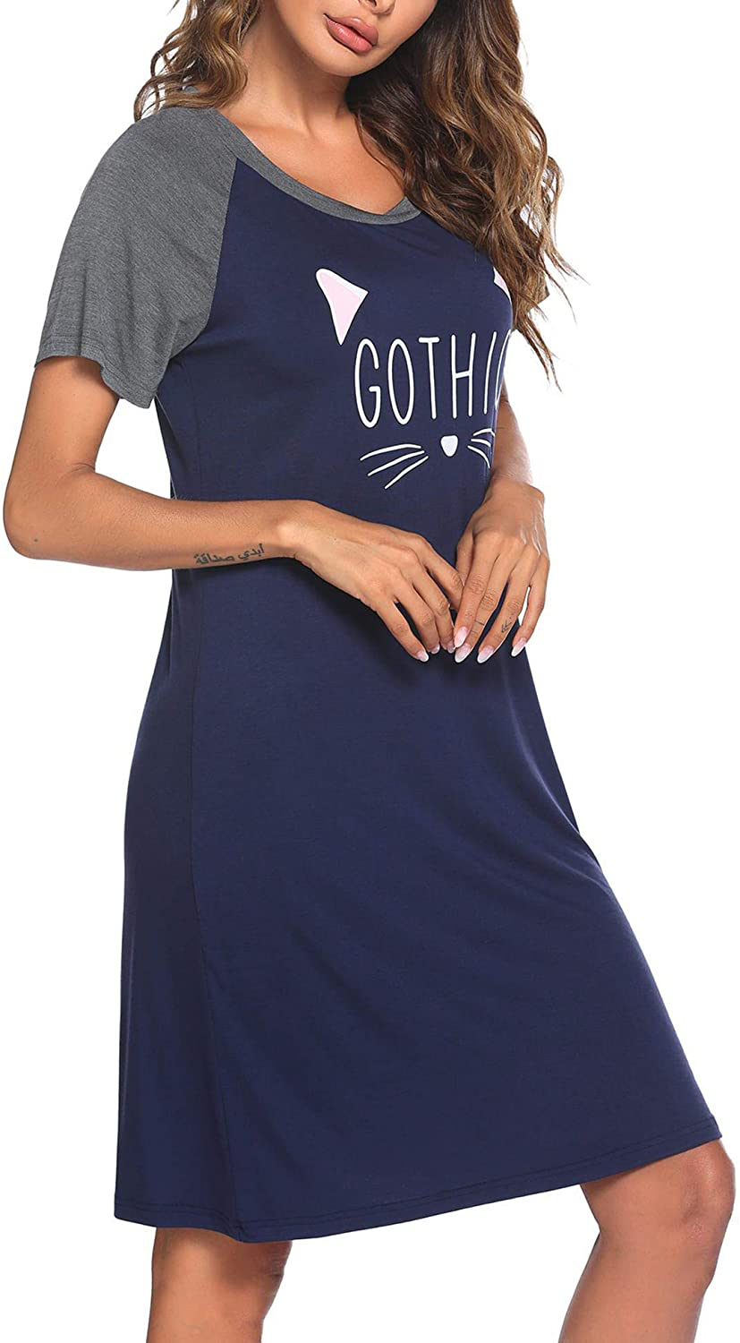 Ekouaer Womens Nightgowns Short Sleeve Nightshirts Printed Sleepwear Soft Sleep Shirts S-3XL Apparel & Accessories > Clothing > Sleepwear & Loungewear > Nightgowns Kylie Max