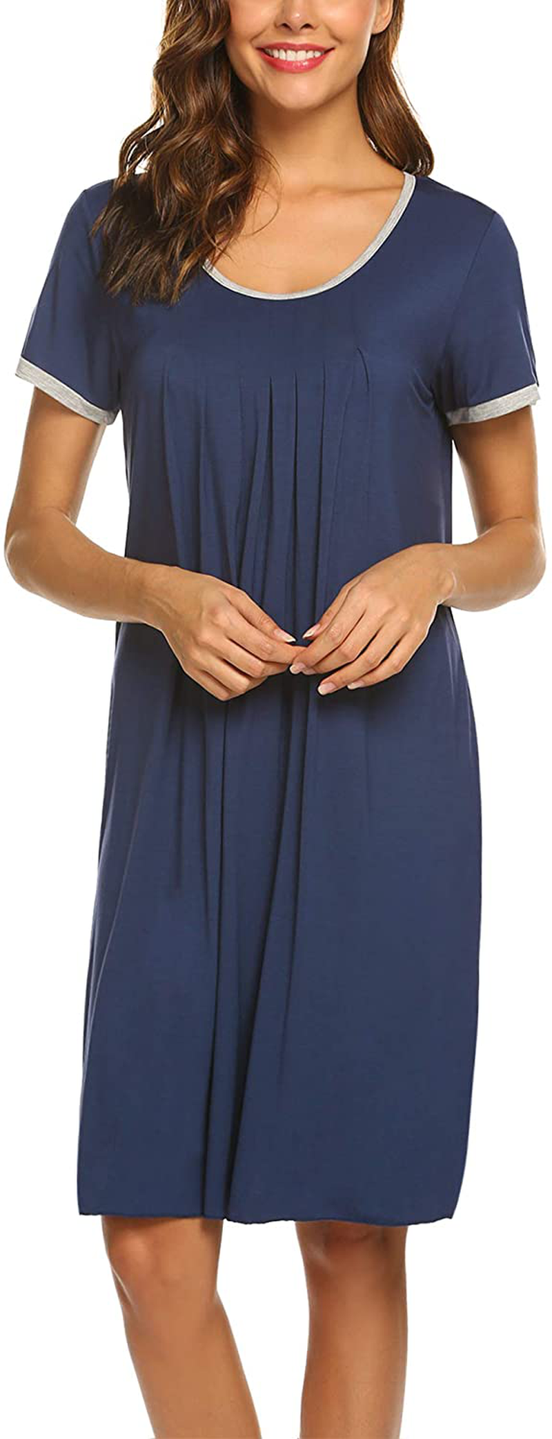 Ekouaer Women'S Nightgown Short Sleeve Sleepwear Comfy Sleep Shirt Pleated Scoopneck Nightshirt S-XXXL Apparel & Accessories > Clothing > Sleepwear & Loungewear > Nightgowns Kylie Max