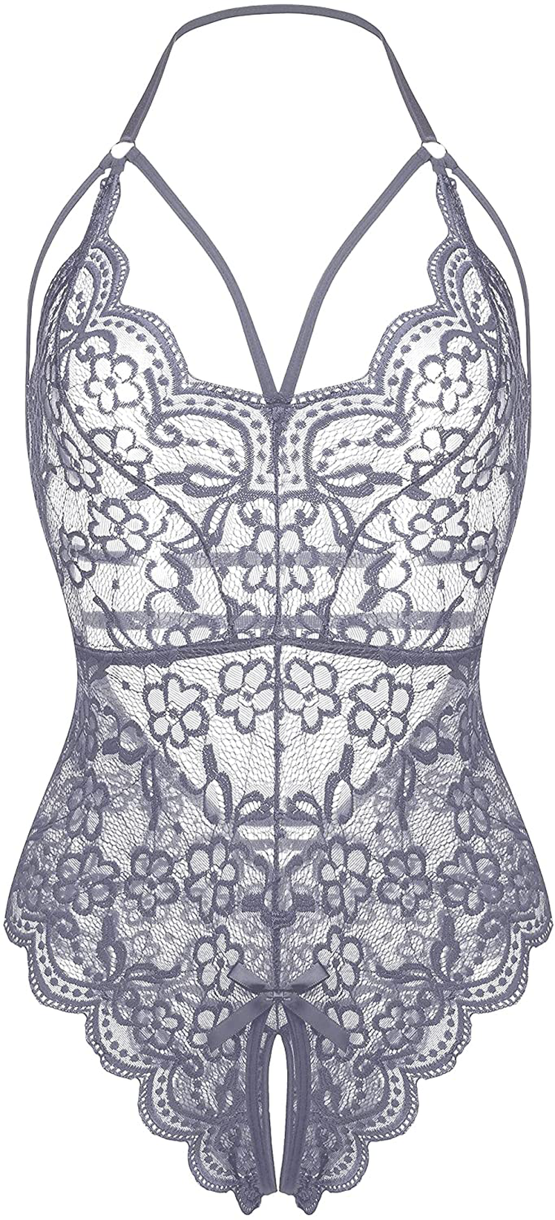 LOLLO VITA Women Lingerie Lace Bodysuit One Piece Babydoll Teddy Chemise Sleepwear Apparel & Accessories > Clothing > Underwear & Socks > Lingerie LOLLO VITA Gray XX-Large