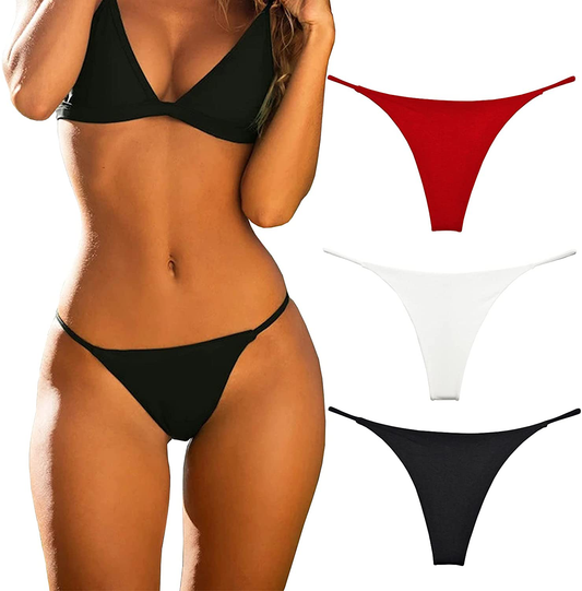 Cotton Thongs for Women Sexy Seamless Woman G String Panties 3 Pack Set Apparel & Accessories > Clothing > Underwear & Socks > Underwear KUKU PANDA Black/Red/White Medium