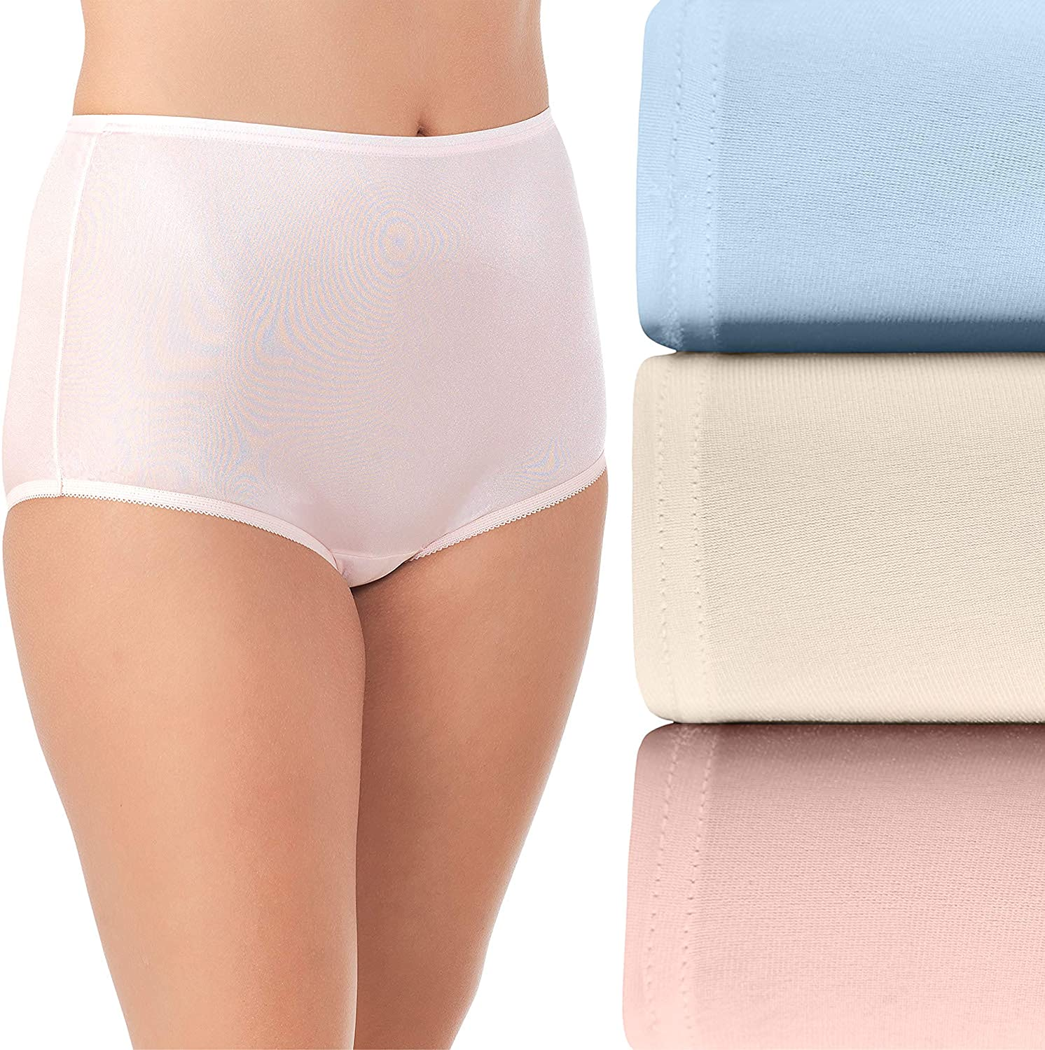 Vanity Fair Women'S Perfectly Yours Traditional Brief Panties Apparel & Accessories > Clothing > Underwear & Socks > Underwear Vanity Fair Nylon - 3 Pack - Pink/Blue/Candleglow Nylon 11