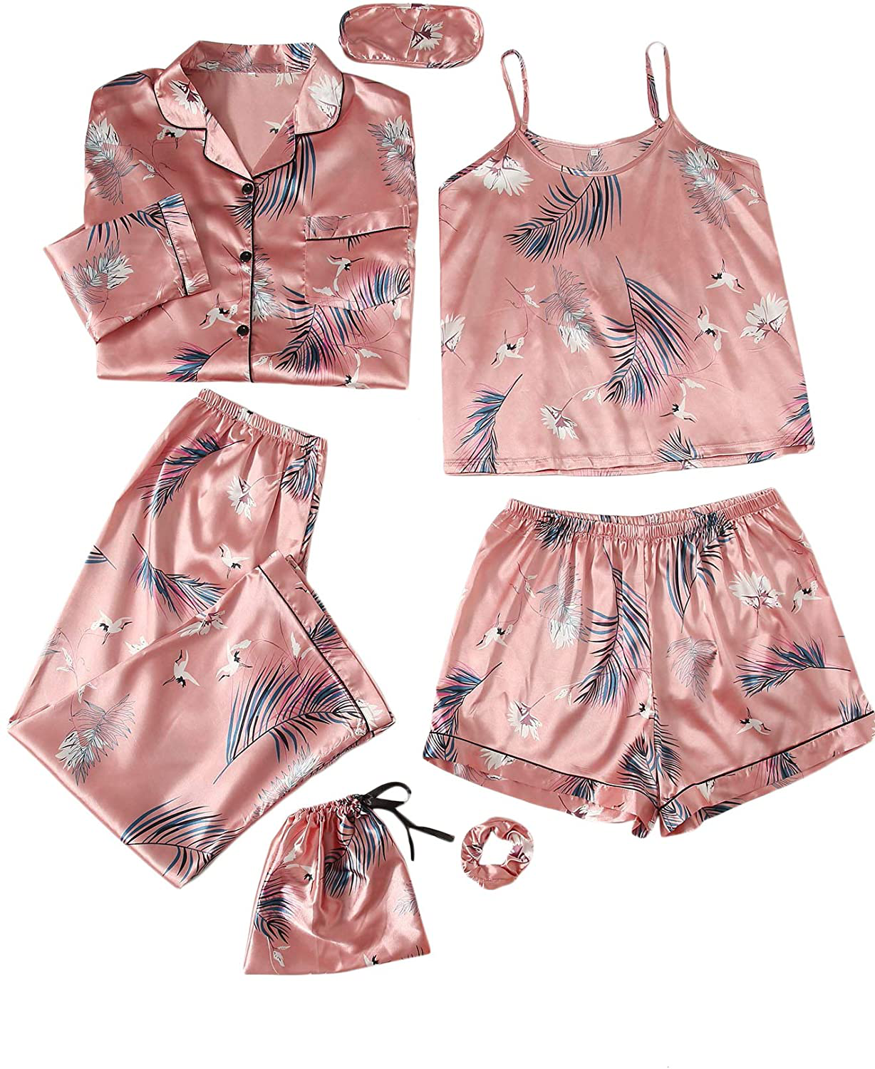 Shein Women'S plus Size Sleepwear 7Pcs Satin Pajama Sets Cami Shorts Loungewear Apparel & Accessories > Clothing > Sleepwear & Loungewear Kylie Max