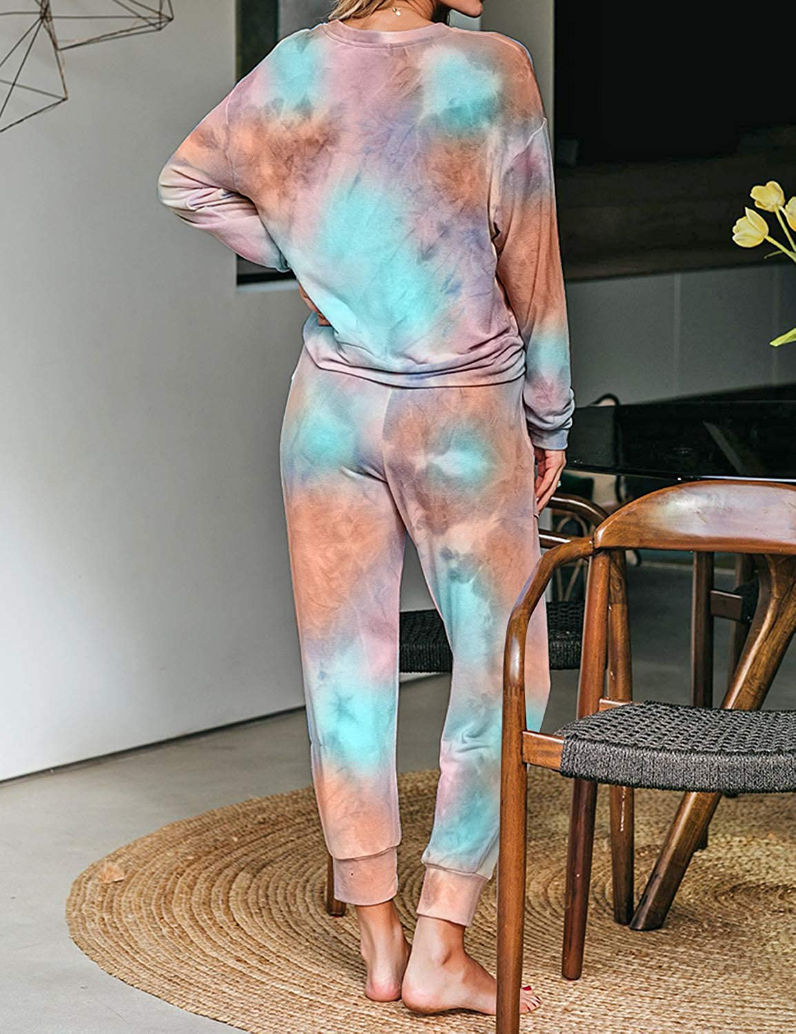 luvamia Women Tie Dye Pajama Sets Long Sleeve Tops and Pants PJ Sets Joggers Loungewear Sleepwear Apparel & Accessories > Clothing > Sleepwear & Loungewear > Pajamas KYLIE MAX