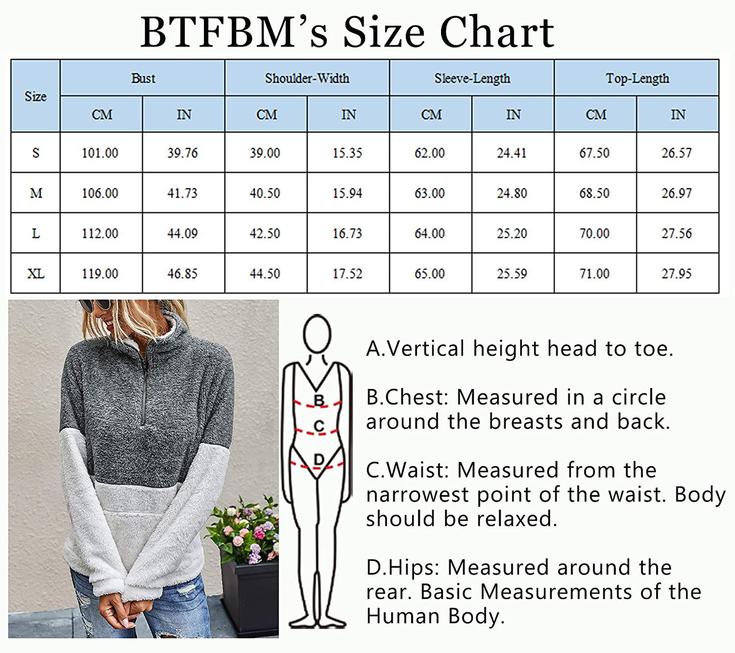 BTFBM Women Sherpa Pullover Quarter Zip Long Sleeve Fluffy Soft Fleece Jackets Sweaters Sweatshirts Hoodies Outwear Coat Apparel & Accessories > Clothing > Activewear Kylie Max