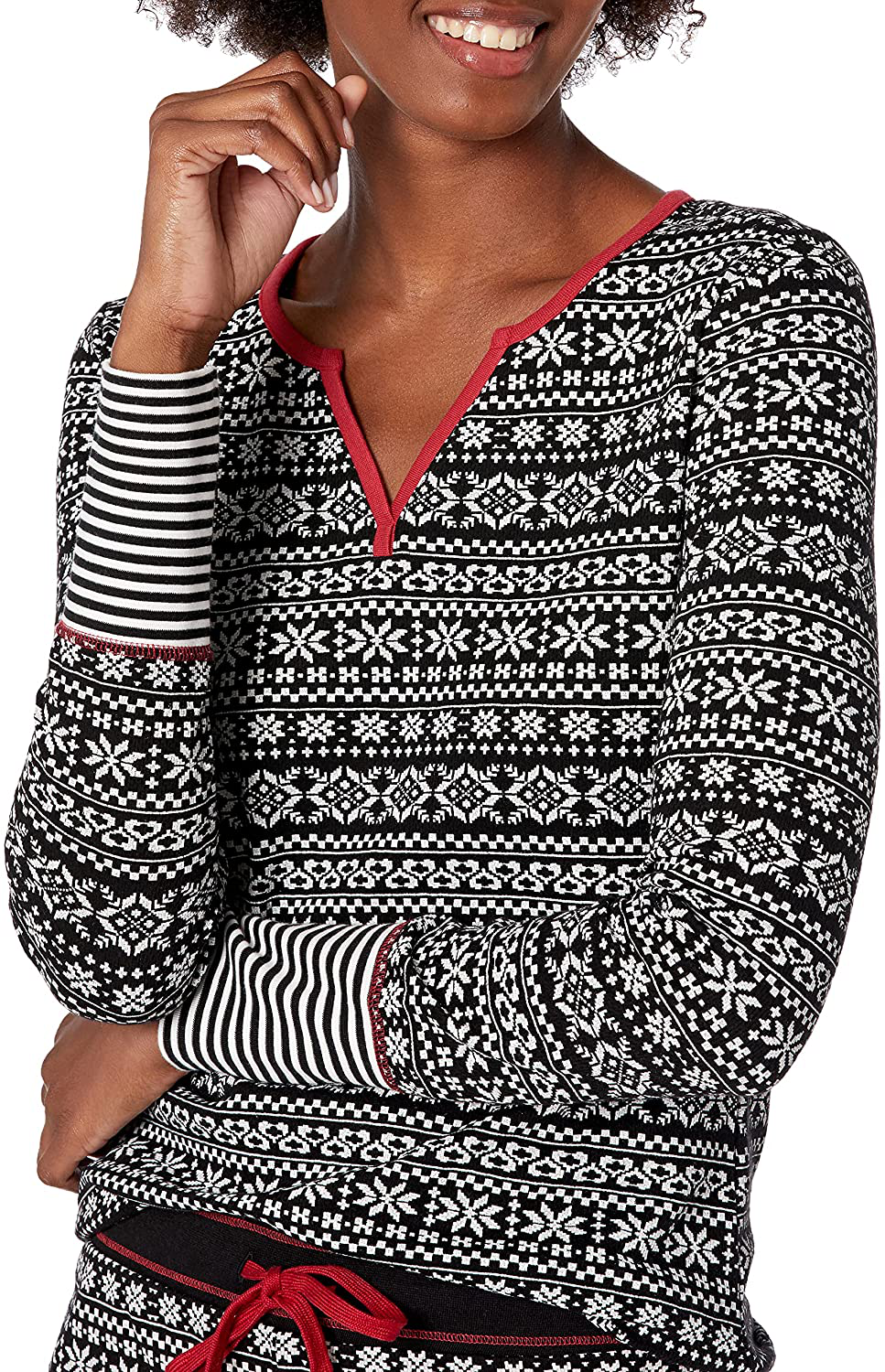 Mae Women's Vintage Thermal Henley Long Sleeve Top with Jogger Pajama Set Apparel & Accessories > Clothing > Sleepwear & Loungewear > Pajamas Mae