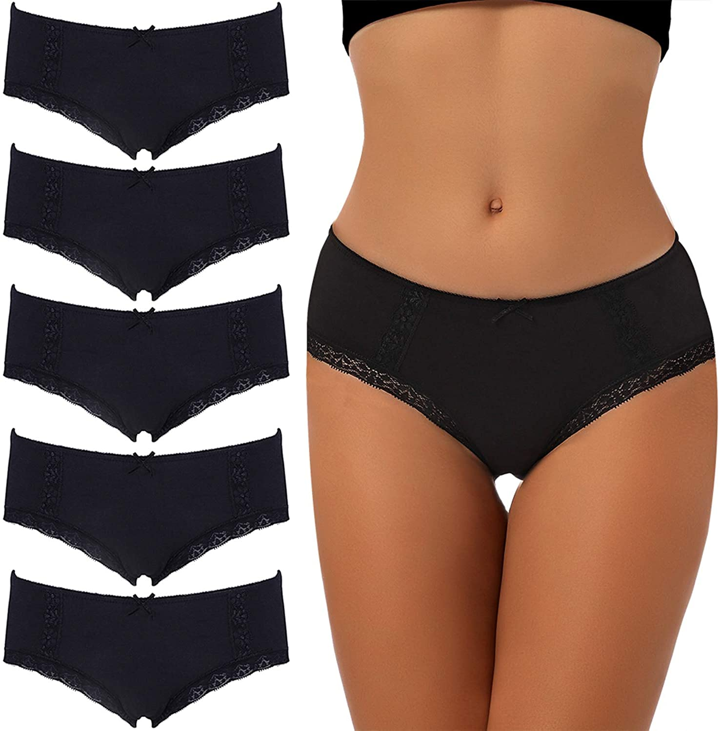 VEENXTHA Womens Underwear Panties Cotton Brief Lace Breathable Stretch Medium Waist Pack of 5 Apparel & Accessories > Clothing > Underwear & Socks > Underwear VEENXTHA Assorted of Color H Small