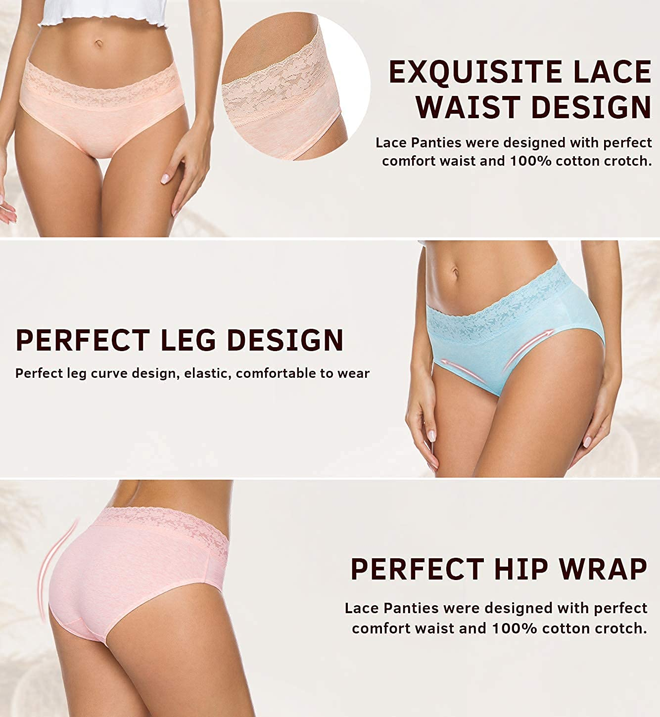 Cotton Panties for Women Bikini Underwear Hipster Underpants Lace Briefs Pack Apparel & Accessories > Clothing > Underwear & Socks > Underwear Wealurre