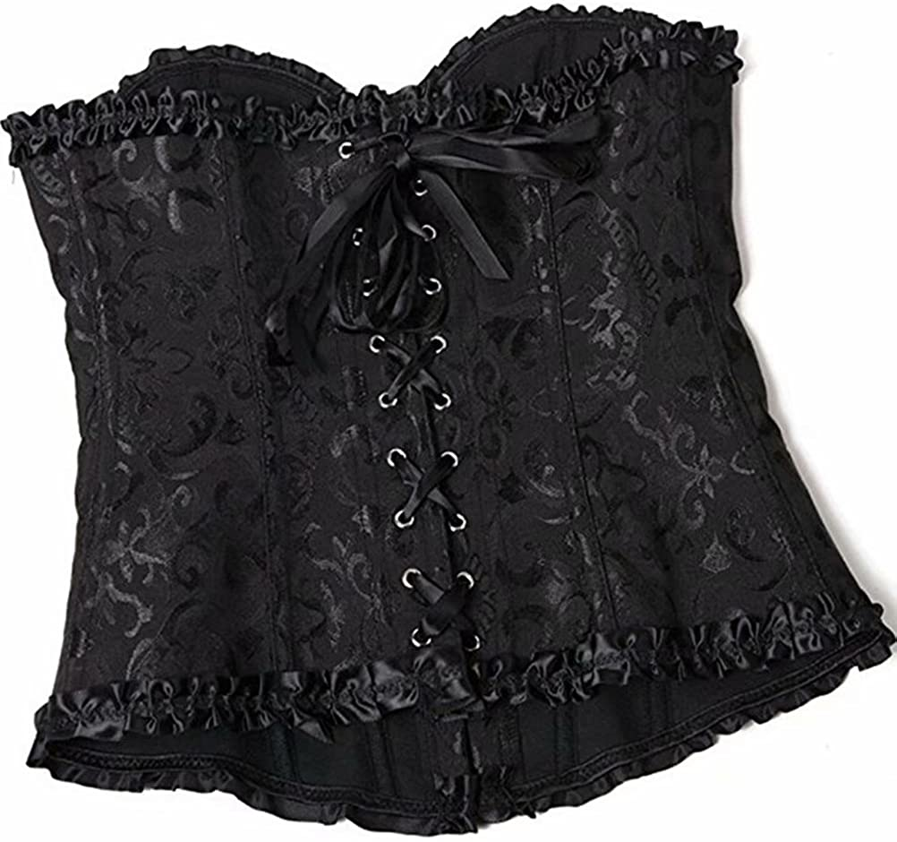 Corset Top Bustier Women'S Overbust Satin Floral Lace up Trim plus Size Bodyshaper Apparel & Accessories > Clothing > Underwear & Socks > Lingerie jutrisujo