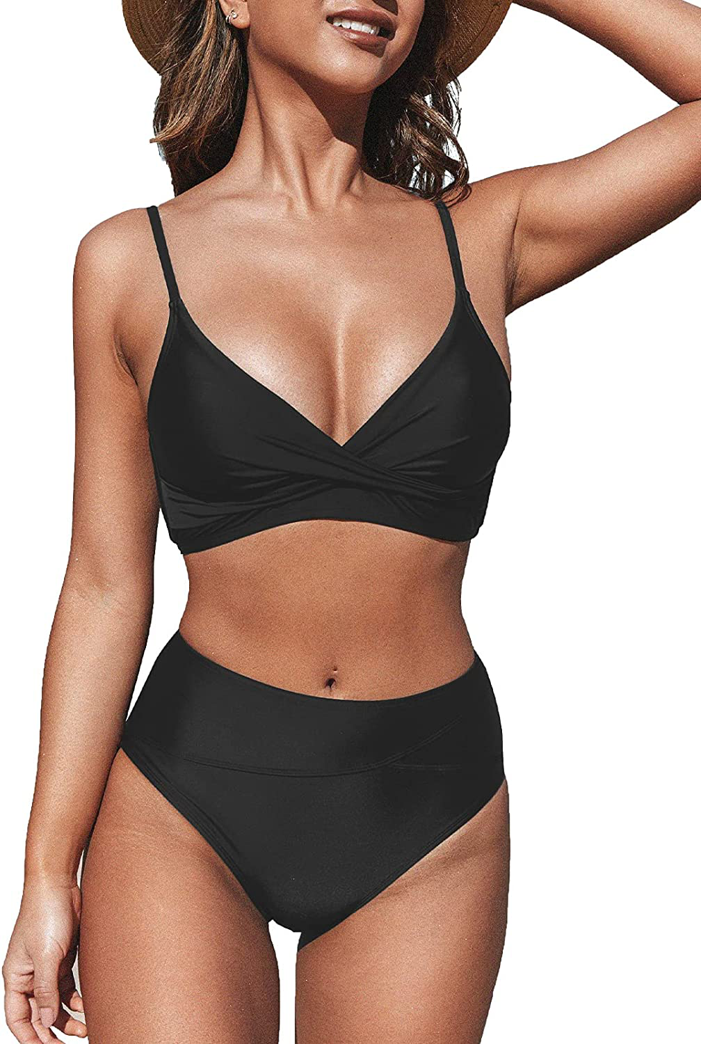 CUPSHE Women'S Red Twist High Waist V Neck Bikini Sets Kylie Max