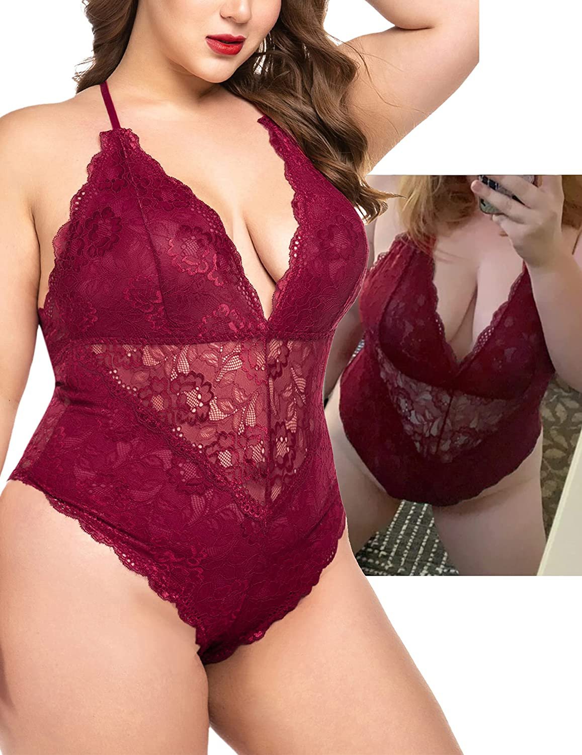 ELOVER Lingerie for Women Plus Size Lace Teddy Lingerie Bodysuit One Piece Babydoll Apparel & Accessories > Clothing > Underwear & Socks > Lingerie ELOVER