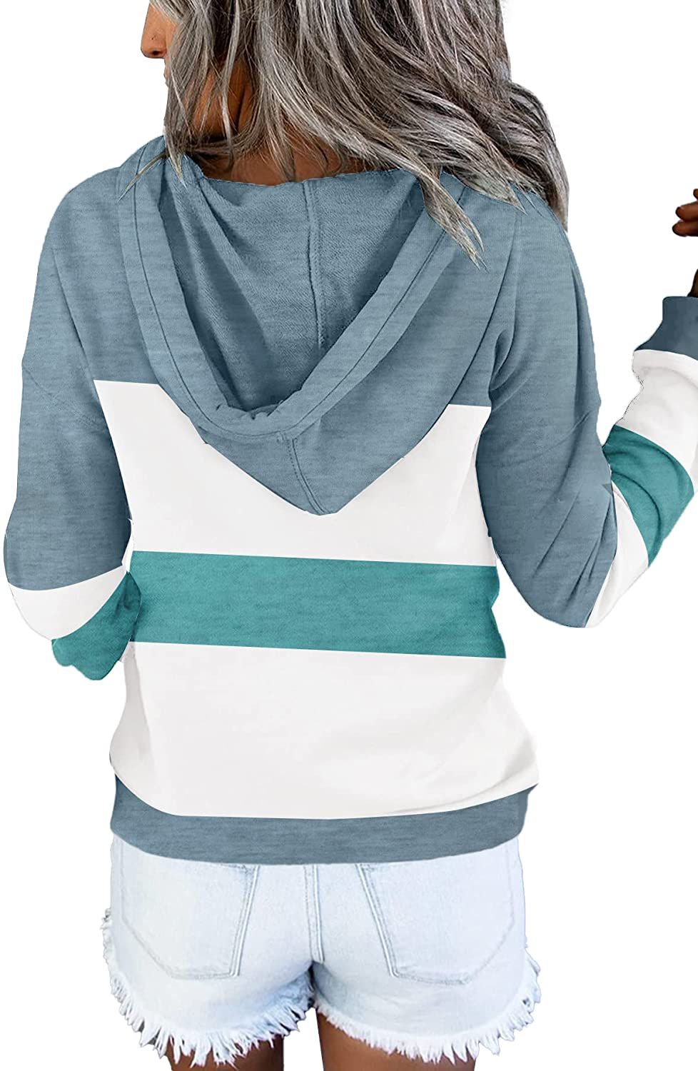 ETCYY Women'S Color Block Hoodies Tops Long Sleeve Casual Drawstring Button down Pullover Sweatshirt with Pocket Apparel & Accessories > Clothing > Activewear Kylie Max