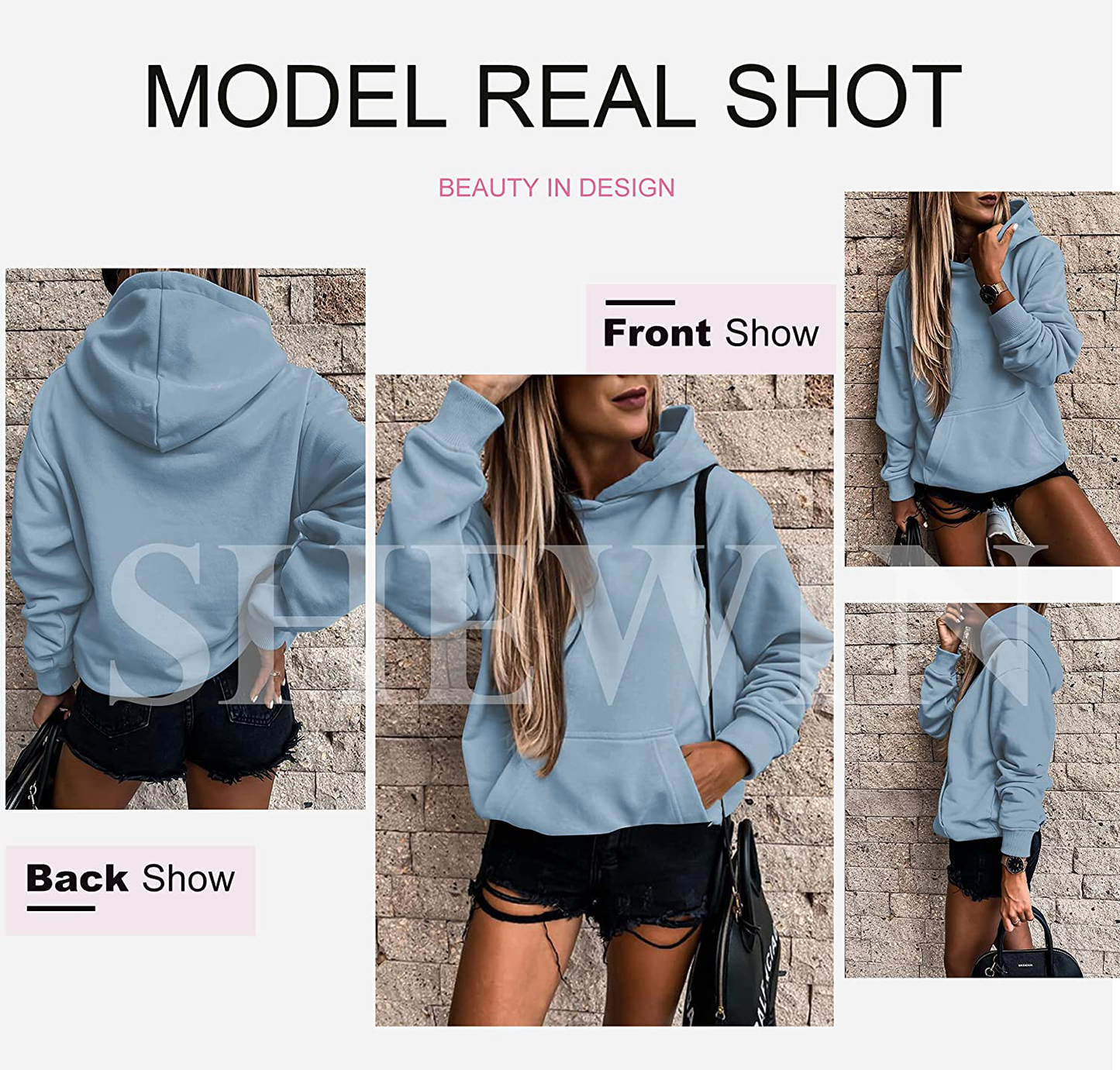 SHEWIN Women'S Casual Hoodies Long Sleeve Solid Lightweight Pullover Tops Loose Sweatshirt with Pocket Apparel & Accessories > Clothing > Activewear Kylie Max