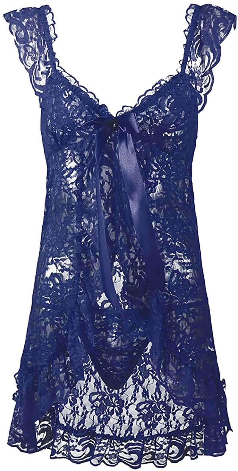Babydoll Lingerie for Women Pajamas Lace Front Bow Closure Lingerie V Neck Nightwear Sexy Chemise Nightie Apparel & Accessories > Clothing > Underwear & Socks > Lingerie Kylie Max