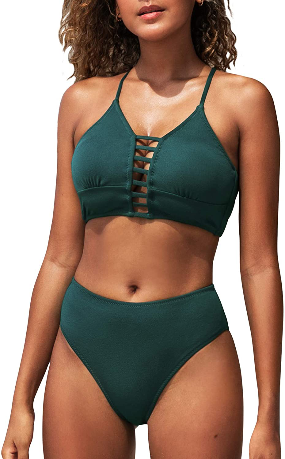 CUPSHE Women’s Bikini Swimsuit Floral Print Lace Up Multi Color Strappy Two Piece Bathing Suit Apparel & Accessories > Clothing > Swimwear CUPSHE