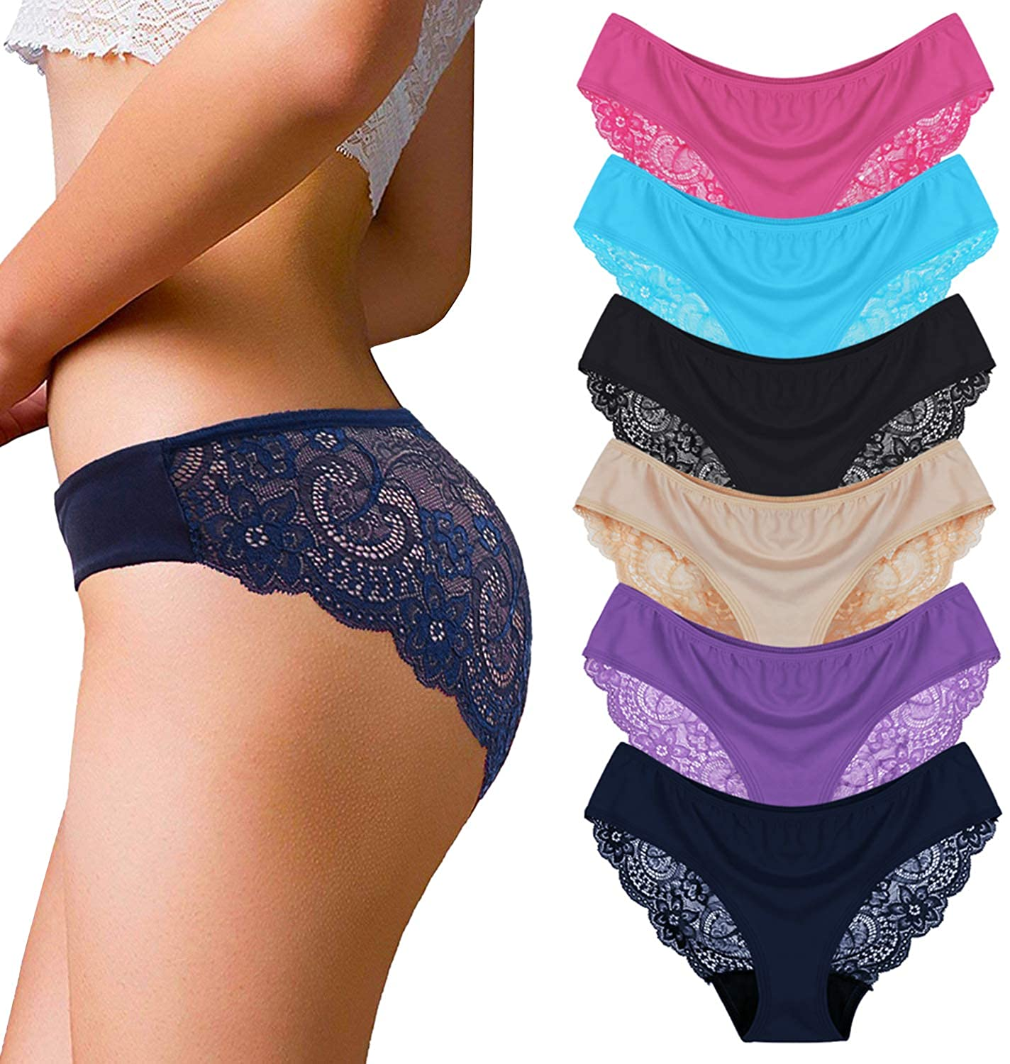 Sunm Boutique Womens Underwear Invisible Seamless Bikini Lace Underwear Half Back Coverage Panties Apparel & Accessories > Clothing > Underwear & Socks > Underwear Sunm Boutique Bright-coloured Medium