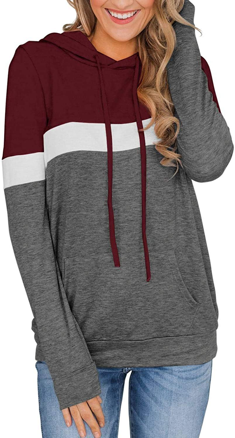 PINKMSTYLE Women'S Casual Color Block Hoodies Tops Long Sleeve Drawstring Pullover Sweatshirts with Pocket(S-Xxl) Apparel & Accessories > Clothing > Activewear Kylie Max